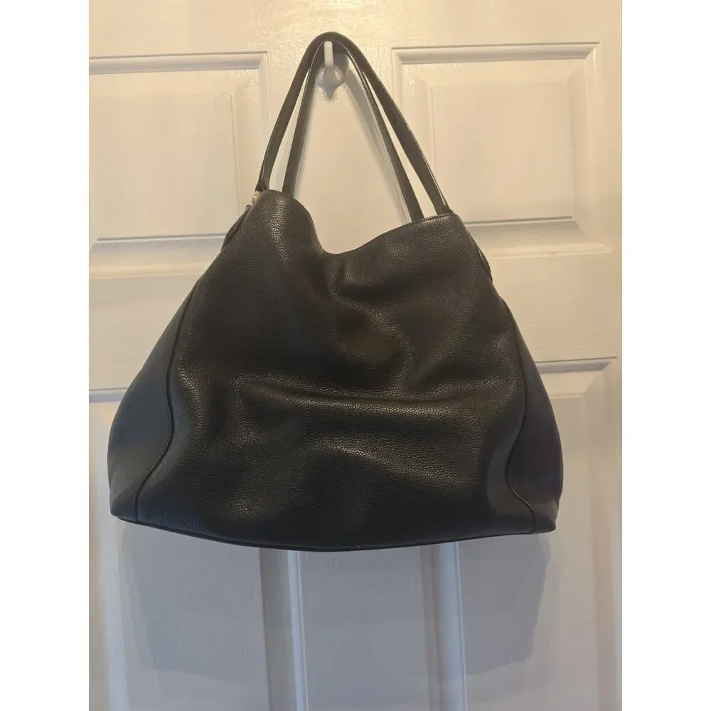 Coach Black Polished Pebble Leather Edie 31 Shoulder Bag Gold Hardware